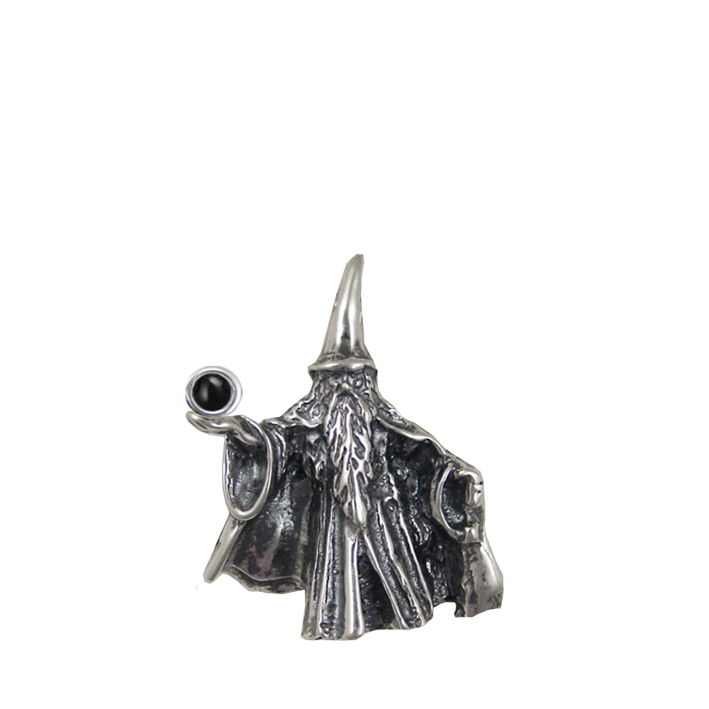Sterling Silver Wizard of the North Pendant Holding Black Onyx Magic Orb